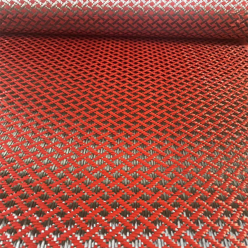 Kafu Red X-Pattern Rolls Royce Automotive Interior Fabric Akcesoria motocyklowe DIY Żakardowy wzór Kevlar Tkanina z włókna węglowego — zdjęcie 4