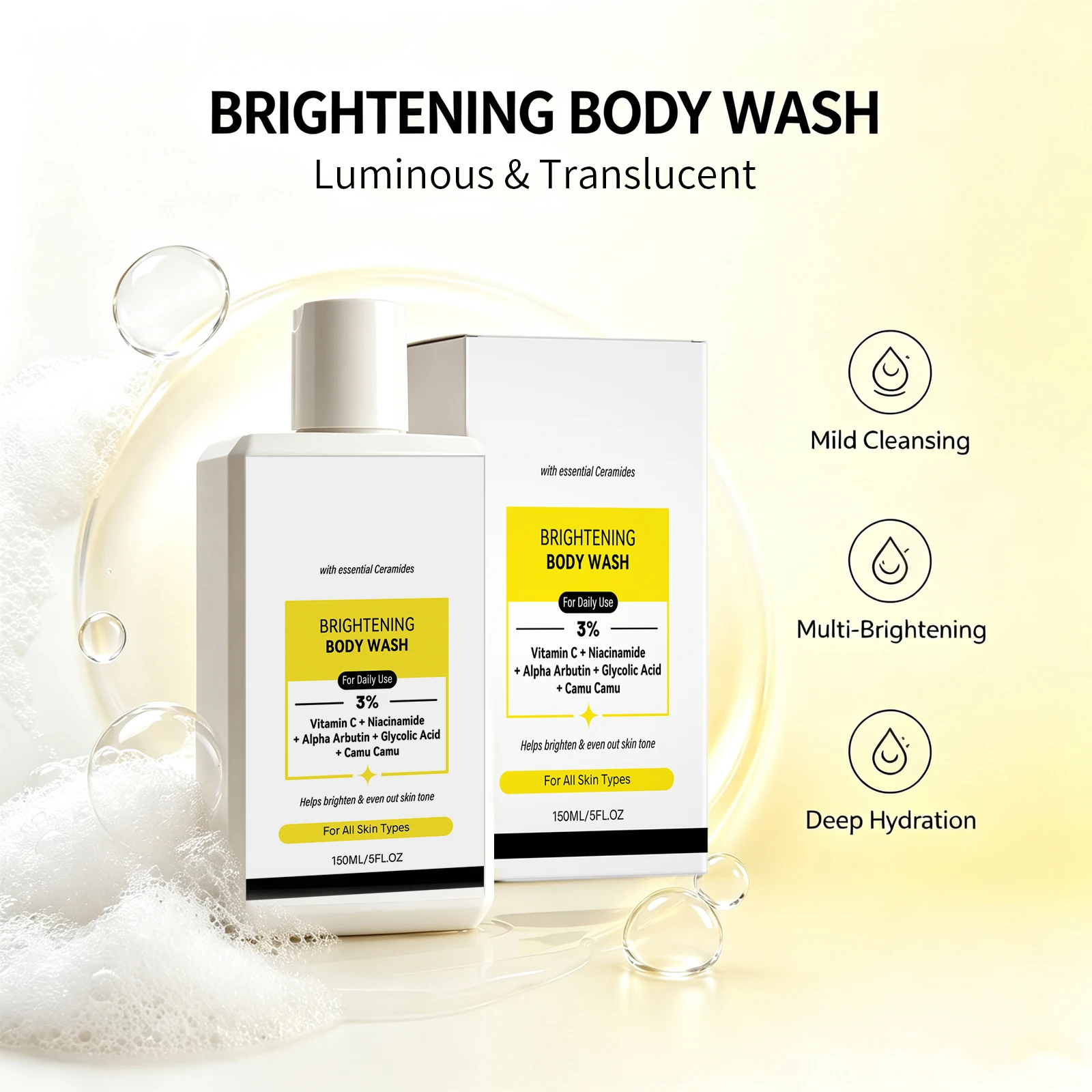 Skin Brightening Body Wash Cleansing Hydration Vitamin C Exfoliating Even Out Skin Tone Soothing For All Skin Types Daily Use