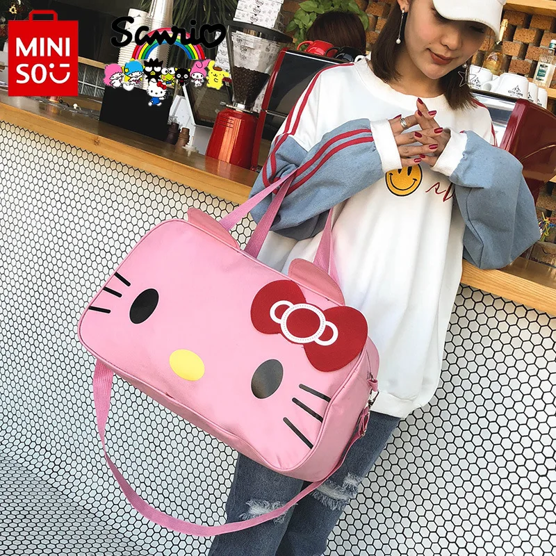 Новая дорожная сумка Miniso Hello Kitty, модная Высококачественная Женская Ручная сумка через плечо, мультяшная вместительная сумка для багажа