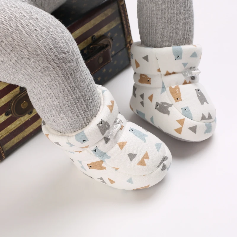 Baby Learning Walk Shoes, Winter Fleece Lined Animal Print Booties, Warm Soft Infant Footwear for Baby Boys Girls 0-1 Year view 5