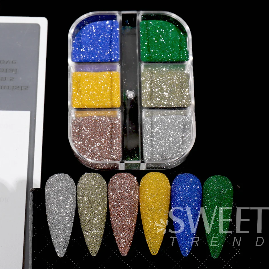 Sparkly Diamond Glitter polvere per unghie argento riflettente colorato pigmento cromato Flash discoteca immersione sabbia Manicure paillettes