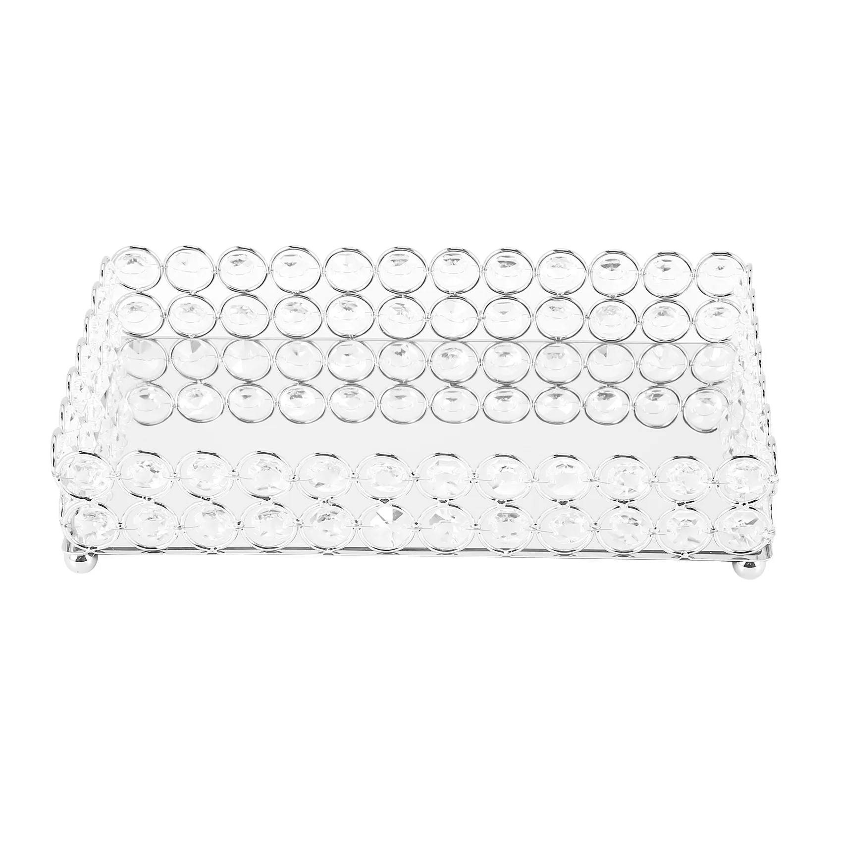 

Crystal Rectangle Cosmetic Tray Jewelry Trinket Organizer Mirror Decorative Tray Perfume Skin Care Organizer(Silver)