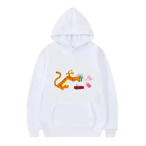 Disney Pooh Bear Tigger Pattern Woman Sporty Loose Grey Autumn Tops Clothing Pullovers Ladies Cheap Y2k Hoodies Men Sweatshirts
