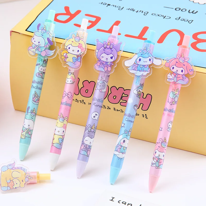 New Sanrio 24/48 gel pens cartoon melody Kuromi cute student writing press patch pen 0.5mm black writing smooth office supplies