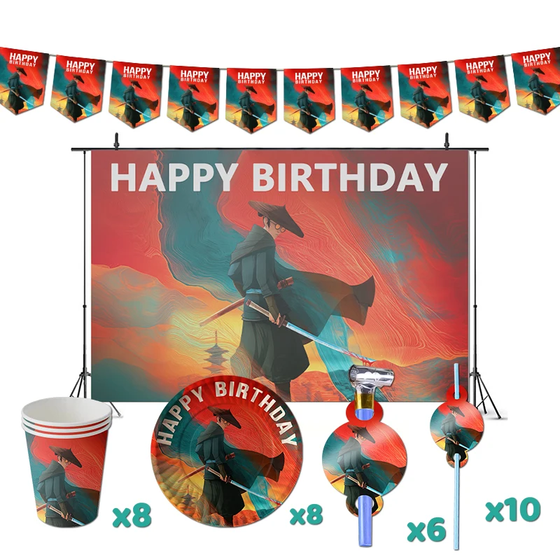 Blue Eye Samurai Birthday Party Decorations TV Series Theme Supplys Banner Cups Plates Kenji Yumi