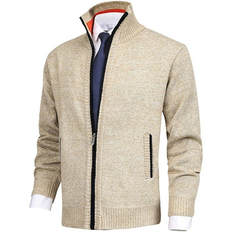 2023 New Men\'s Solid Sweater Stand Up Collar Fashion Cardigan Sweaters Knitted Large Size Knitwear Jacket for Men