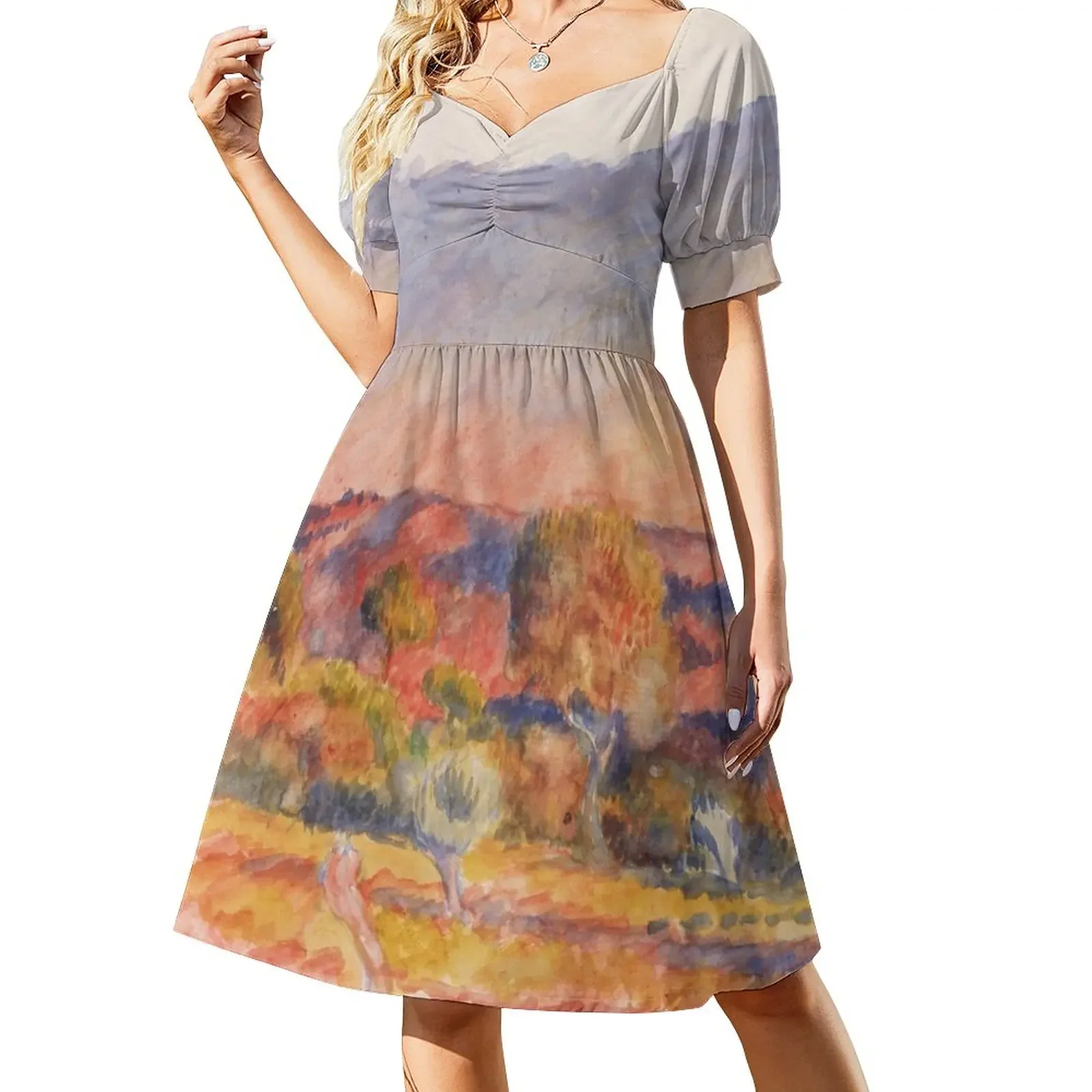 

Landscape 1889 Auguste Renoir French Short-Sleeved Dress women dress women's evening dress 2025