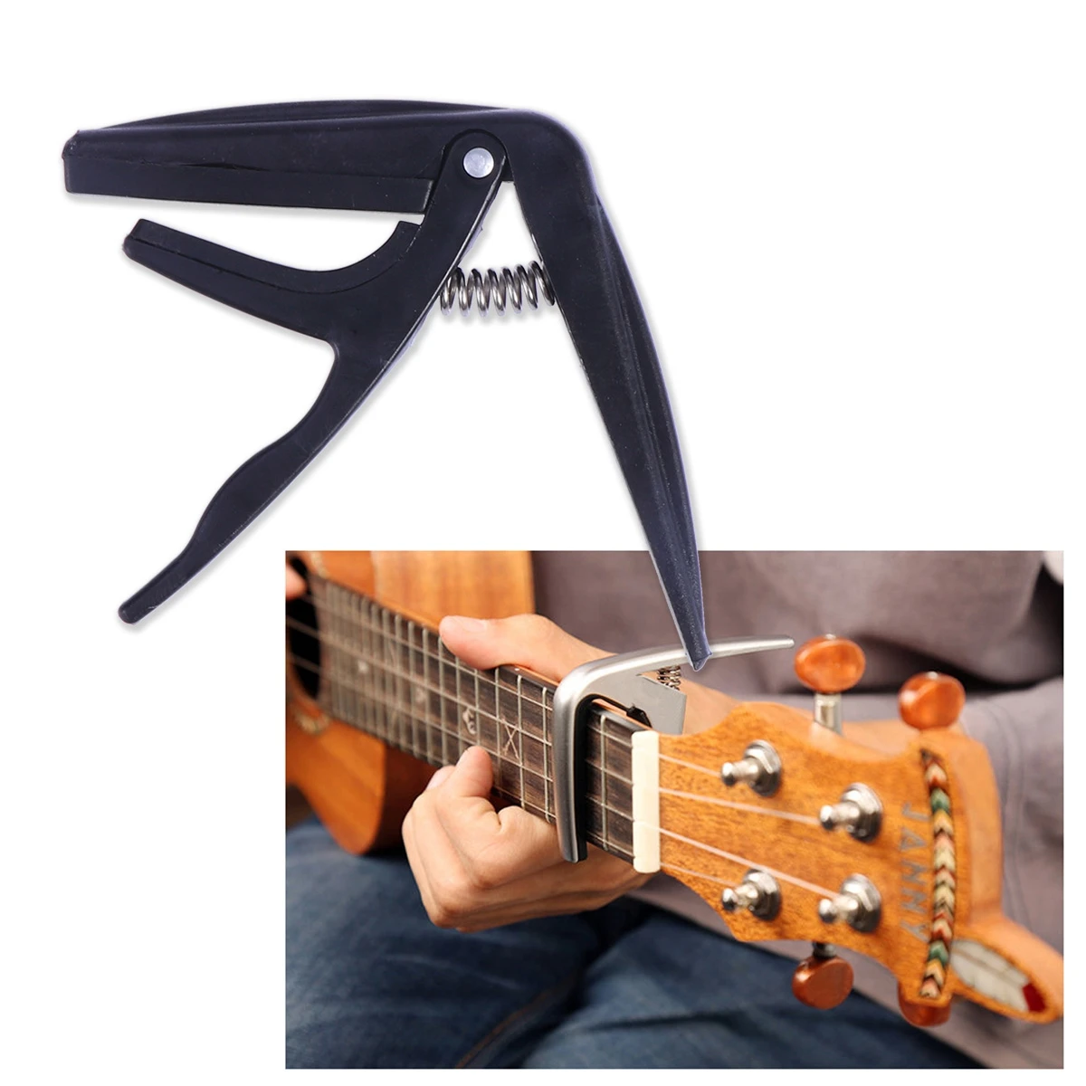 

High Quality 2 In 1 Zinc Alloy Metal Ukulele ballad Guitar Capo Change Clamp Key Acoustic Classic Guitar Capo For Tone Adjusting