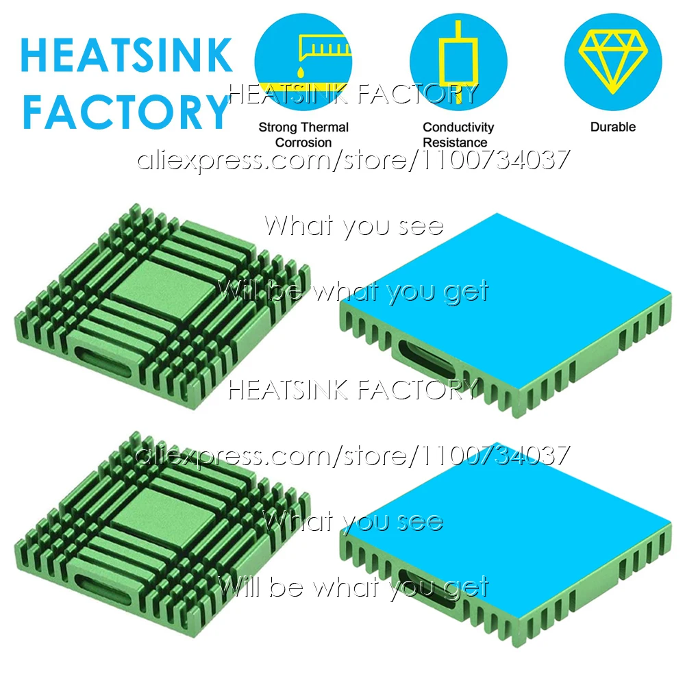 38x38x6mm Green Square Zigzag Aluminum Pin Fins Heatsink Cooler Radiator Cooling for North / South Bridge CPU IC