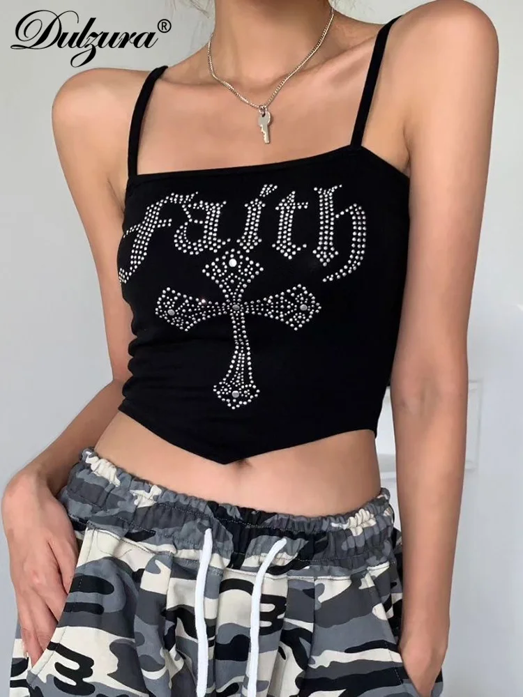 Dulzura Rhinestones Letters Crop Top Sleeveless  Camisole Vest Sexy Party Evening 2024 Summer Club Outfits Birthday Clubwear