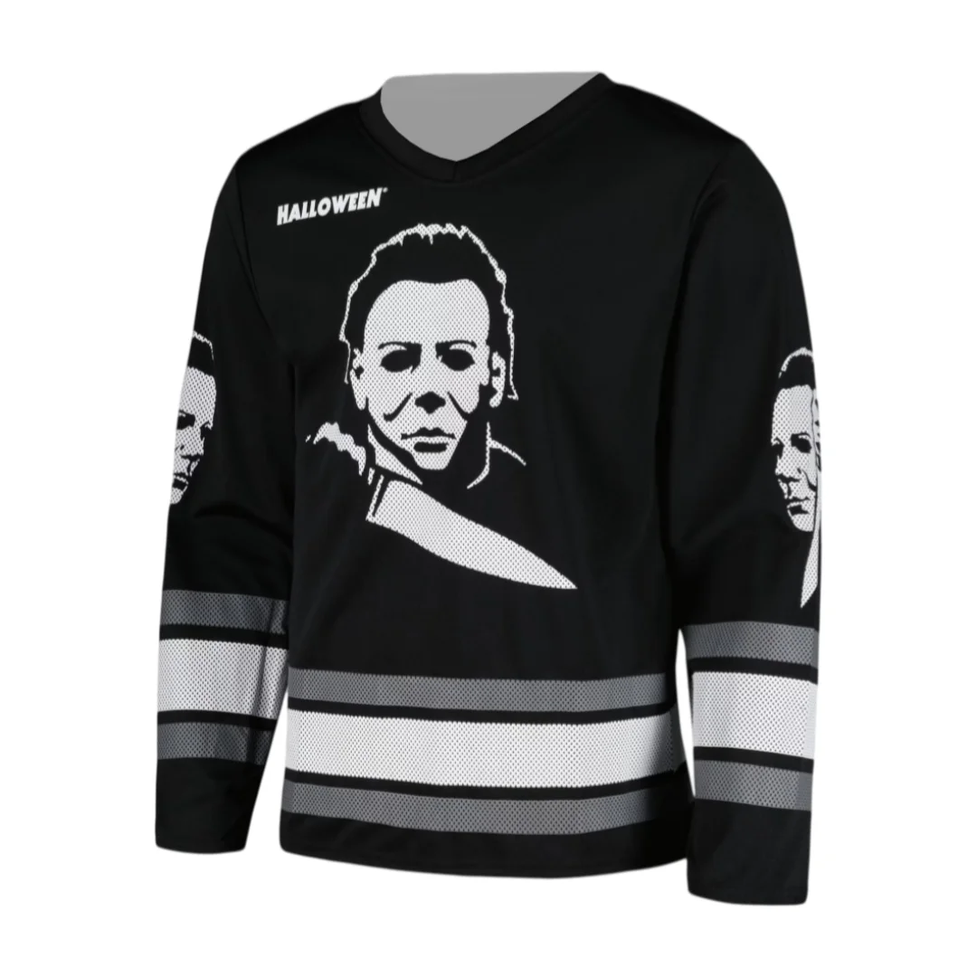 Horror Halloween Michael Myers 78# Hockey Jersey Long Sleeve V‑Neck T-Shirt Casual Streetwear Party Costume Family Matching