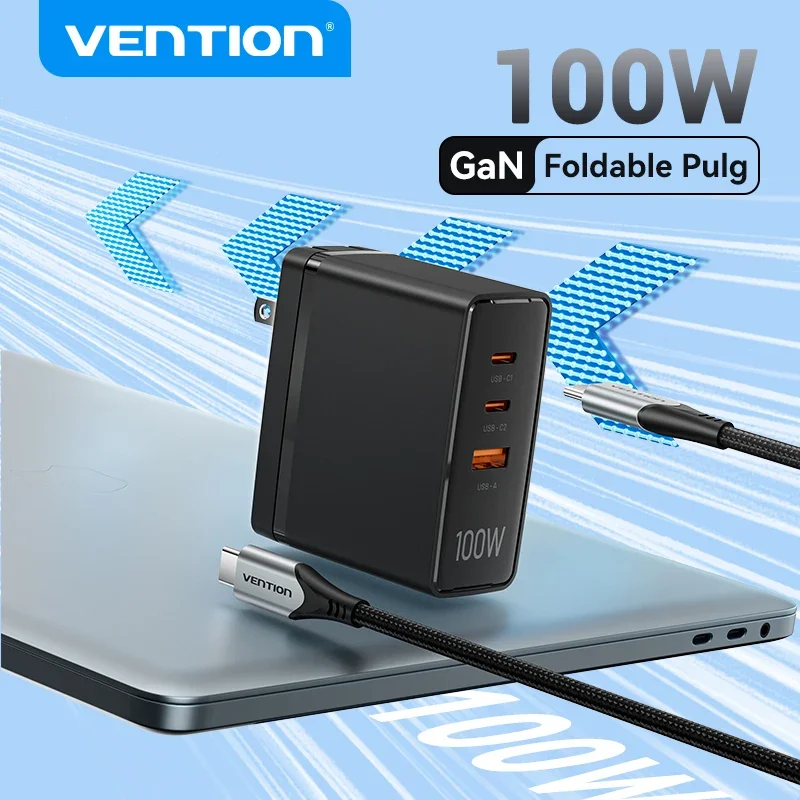 Vention 100W GaN Charger USB Type C Charger for iPhone 14 13 12 11 Pro Max QC 4.0 3.0 Fast Charge for MacBook Tablet PD Charger