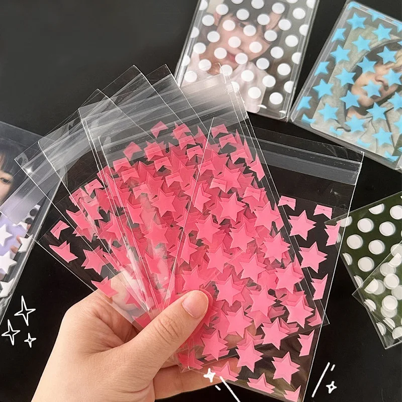 50Pcs/Pack Transparent OPP Self-adhesive Bag Candy Card Holder Frosted Kpop Idol Photo Card Storage Case Gift Bag Stationery