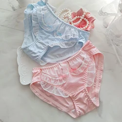 Women Cute Lovely Sweety Ruffles Milk Silk Lolita Princess Style Panties Lace Underwear Breathable High Stretch Soft Breifs