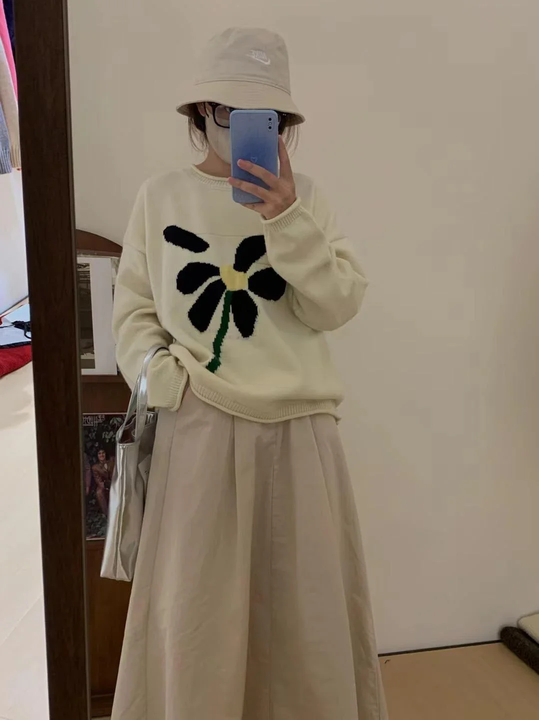 Tops de moda 2025, jerséis para Mujer, ropa de calle de Jacquard Floral, jersey Vintage BF, suéter informal coreano de punto de gran tamaño, suéter para Mujer