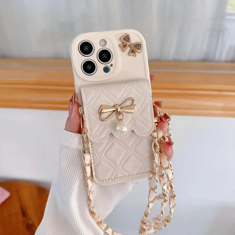 ثلاثية الأبعاد Bowknot Crossbody محفظة حمل بطاقات جراب هاتف آيفون 17 الهواء 16 برو ماكس 15 14 زائد 13 12 11 XS XR 7 8 زائد SE 2020 2022