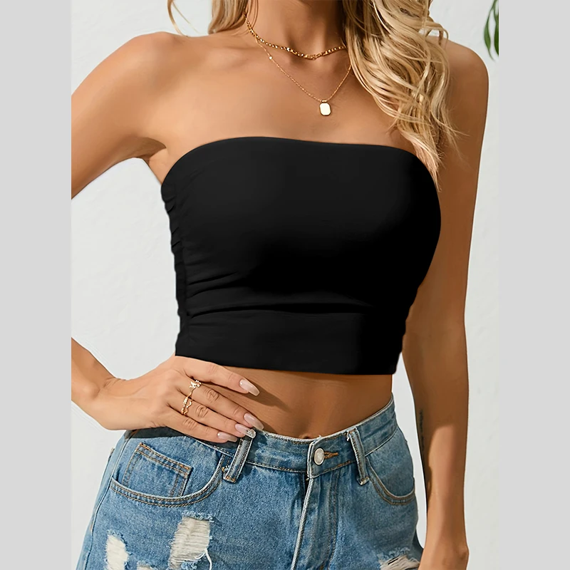 

Summer Ladies Short Tops Sweet and Spicy Sexy Style Strapless Waistless Bustier Women Short Tops