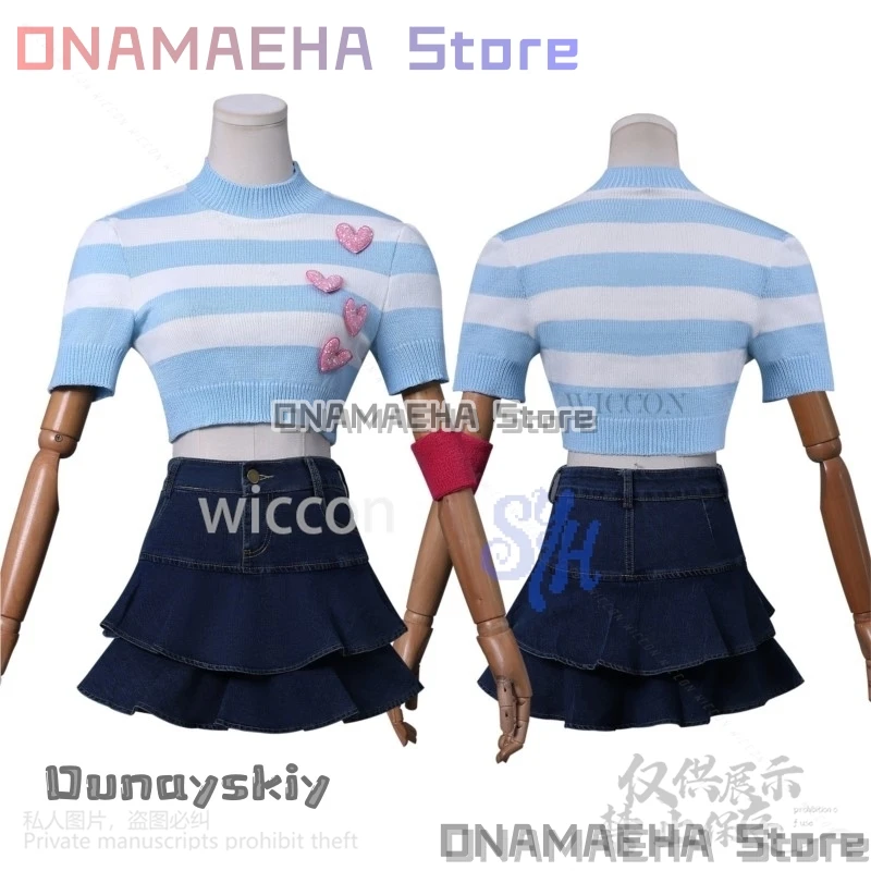 أنيمي فوز كلوب تأثيري بلوم زي جيراي كي الفتيات ريترو مخطط محبوك القلب جميل تي شيرتات قصيرة الاكمام فستان قصير كوس #3