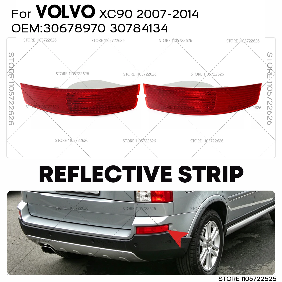 For Volvo XC90 2007 2008 2009 2010 2011 2012 2013 2014 Rear Reflector Parking Lights Reflective Strip 31111185 30678970 31213647