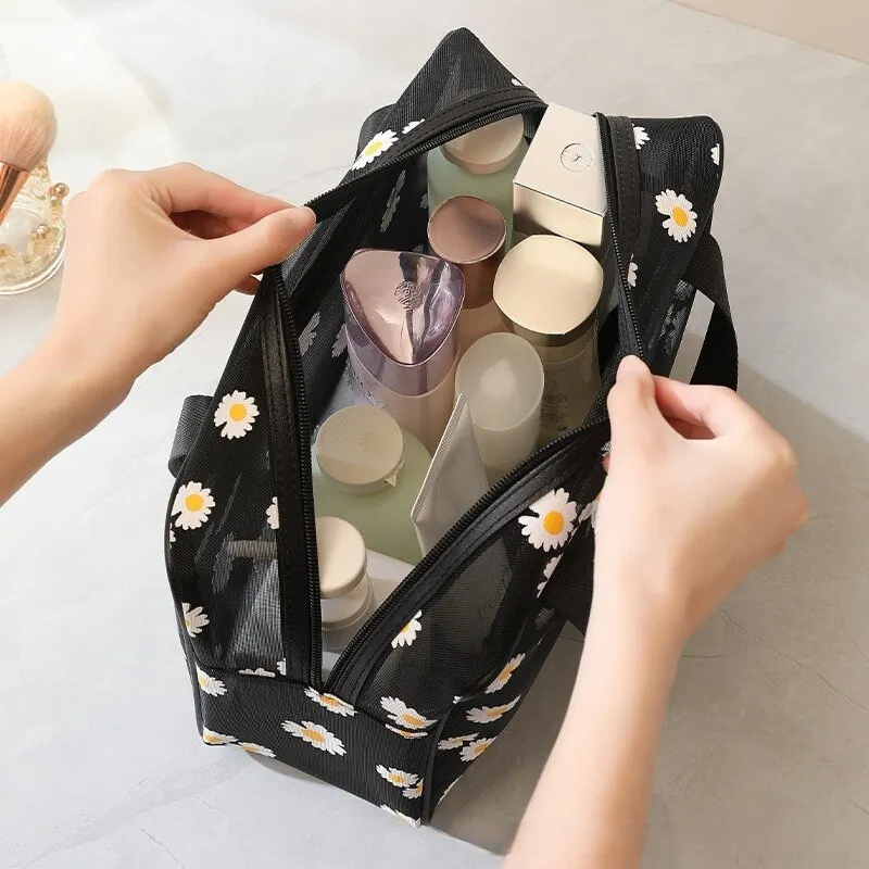 Travel Makeup Bag Printed Zipper Mesh Cute Transparent PVC Portable Makeup Bag Storage Wash Bag Waterproof