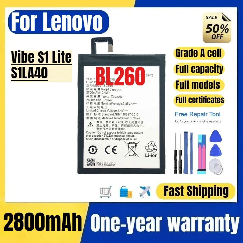 Batería BL260 para Lenovo Vibe S1 Lite/S1LA40, reemplazo de alta calidad y capacidad, celda grado A con herramientas