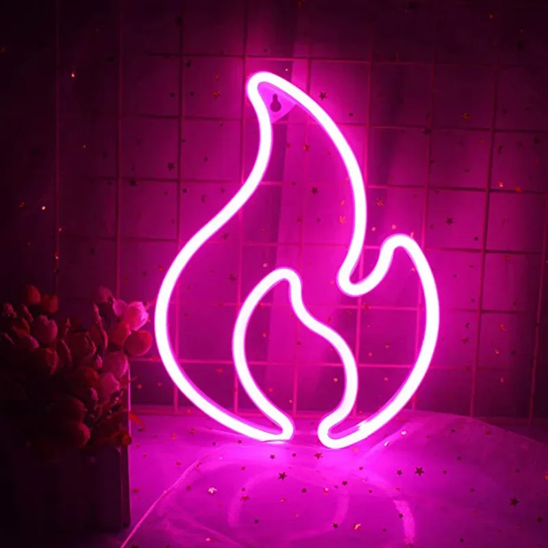 Fire Flame Neon Sign Light LED Hanging Wall Lamp Night Light for Bedroom Kids Room Bar Party Wall Decor Birthday Christmas Gift