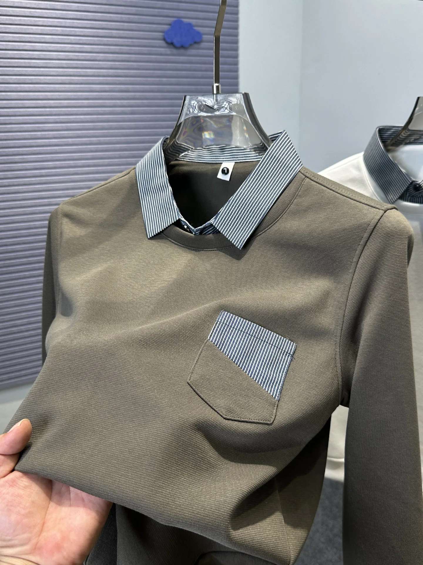 

Мужская осенняя двухсекционная футболка с длинными рукавами, лоскутная рубашка-поло с карманами и воротником, повседневная дышащая стильная молодежная мужская одежда