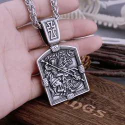 Stainless Steel Retro Religious Holy Warrior Necklace Men Women Back Bible Cross Amulet Biker Pendant Necklace Jewelry Gift