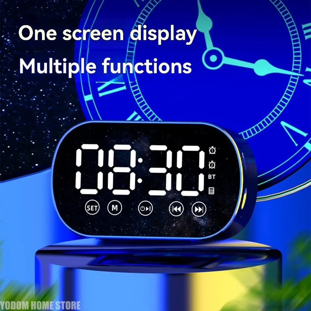 Rechargeable LED Digital Alarm Clock HD Mirror Display Portable Bluetooth Speaker Wireless Bluetooth Sleep Timer Bedside