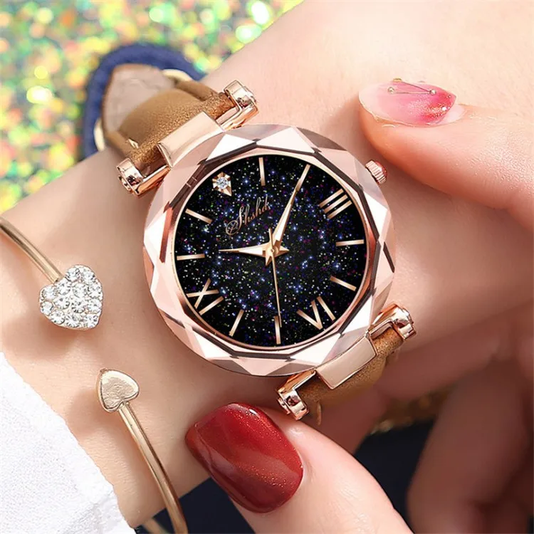 Montre connectée à Quartz pour femmes, nouvelle mode, ceinture givrée, étoiles, échelle petite romaine, lumineuse, Reloj Hombre