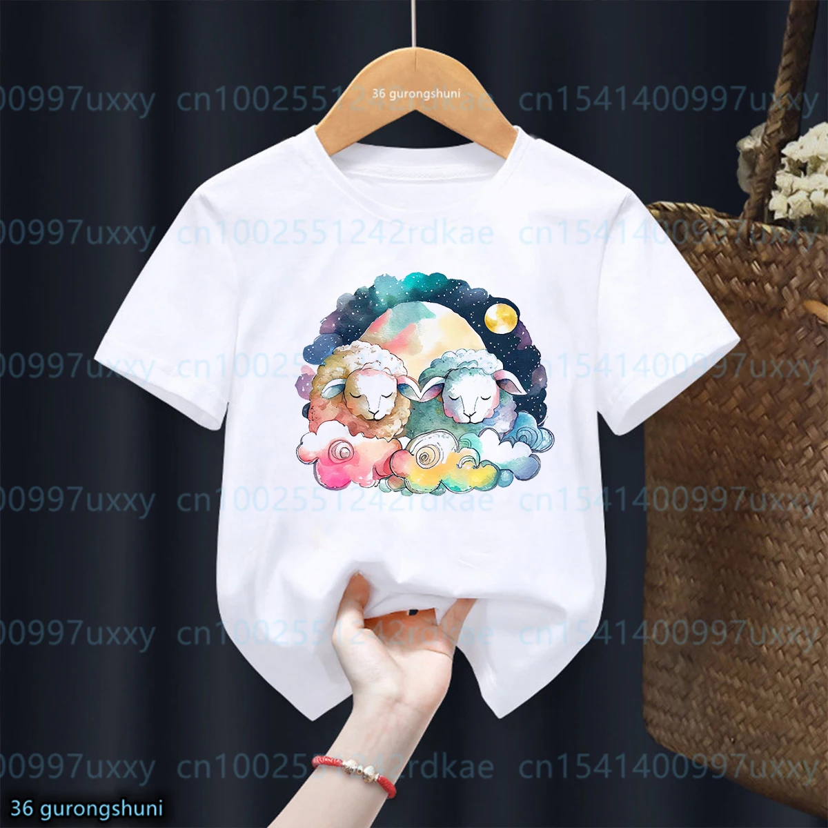 Kawaii Girls T-shirt Cute Sheep Animal Print Tshirt Kids Summer Toddler Baby Tshirt Fashion Boys and Girls Unisex Clothing