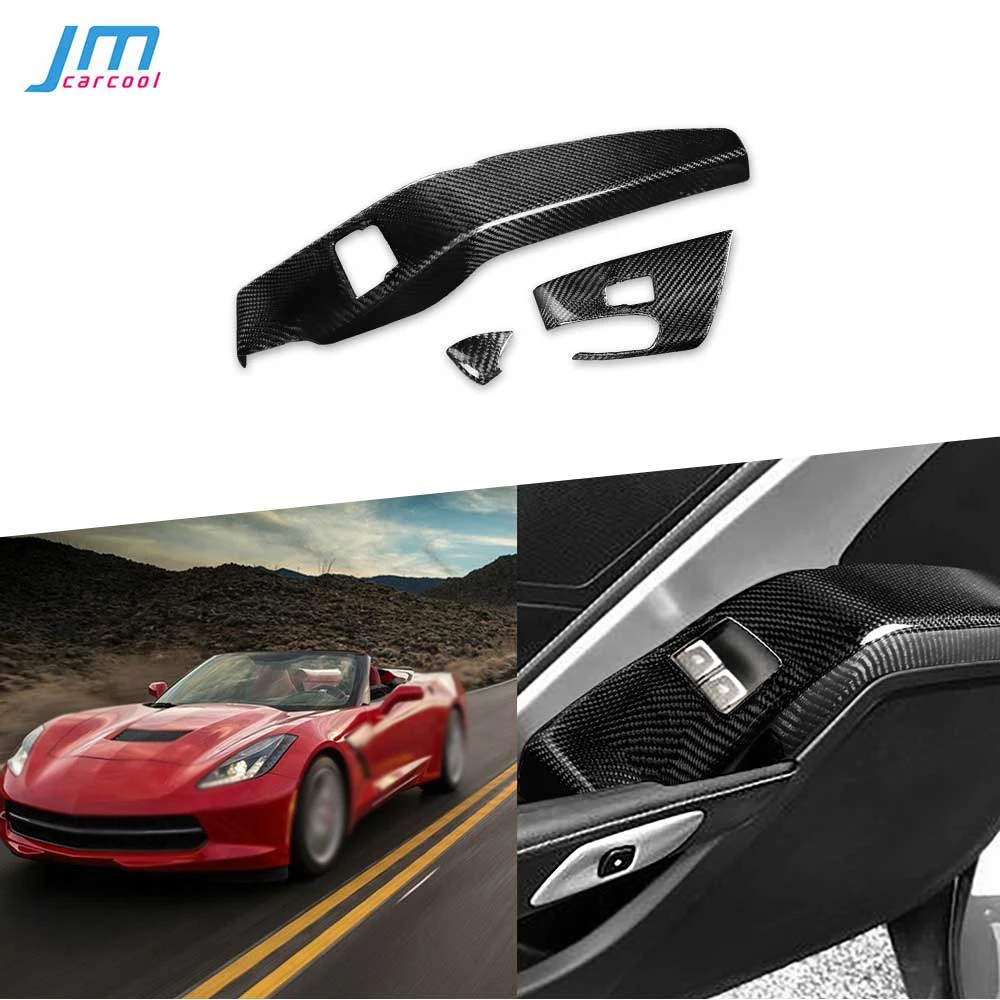 

for Chevrolet Corvette 2014-2019 Auto Door Interior Trims Cover Sticker Real Carbon Fiber Car Window Glass Lifting Parts