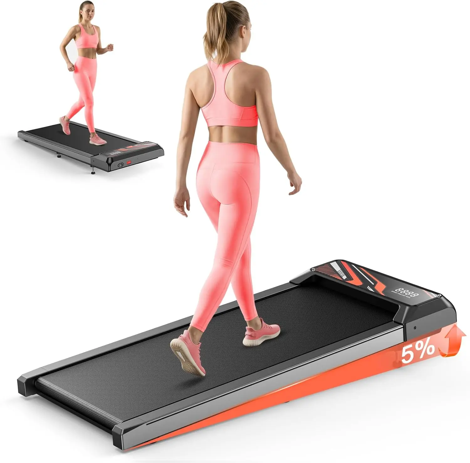 3-in-1 Under Desk Treadmill with Incline, 2.5HP Walking Pad with Remote Control, Compact Low Noise Mini Portable Running Machine with LED Screen, 265 lbs Capacity for Home Use