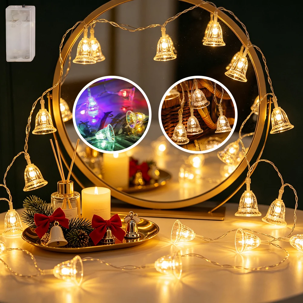 1PC 10LED Christmas Bell String Light, Christmas Party Atmosphere Colorful Lights for Xmas Tree Party Wedding Home Bedroom Decor