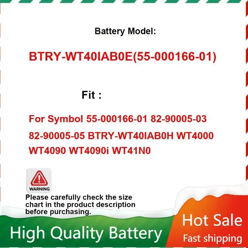 

Battery Btry-WT40IAB0E 55-000166-01 For Symbol 82-90005-03 82-90005-05 Btry-WT40IAB0H WT4000 WT4090 Wt4090i WT41N0