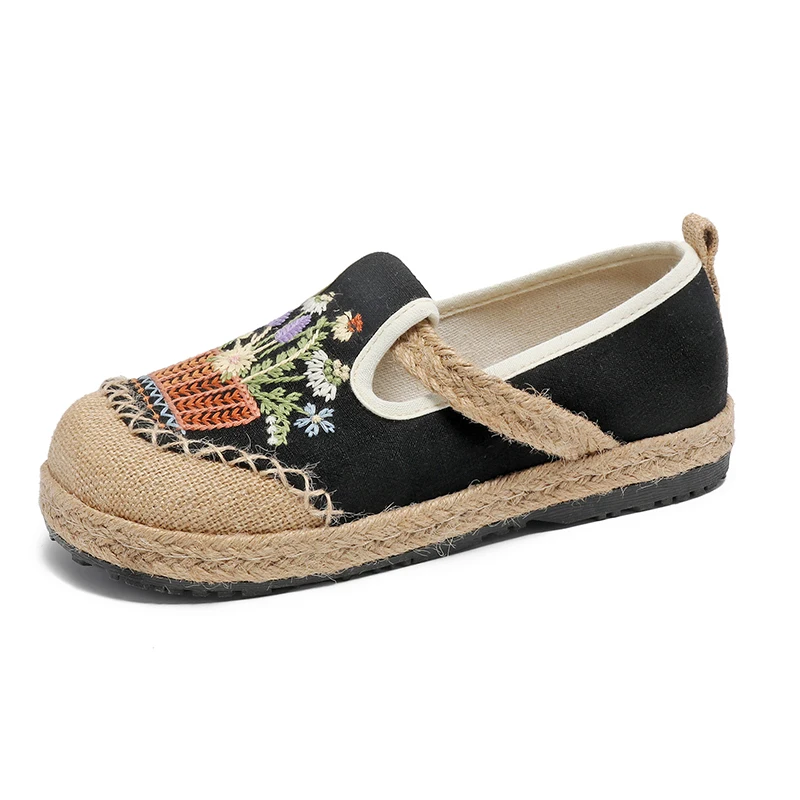 Mocassini Slip-On in tela di lino fatti a mano ricamati a fiori Veowalk Sneakers basse comode scarpe da donna bohemien vegane