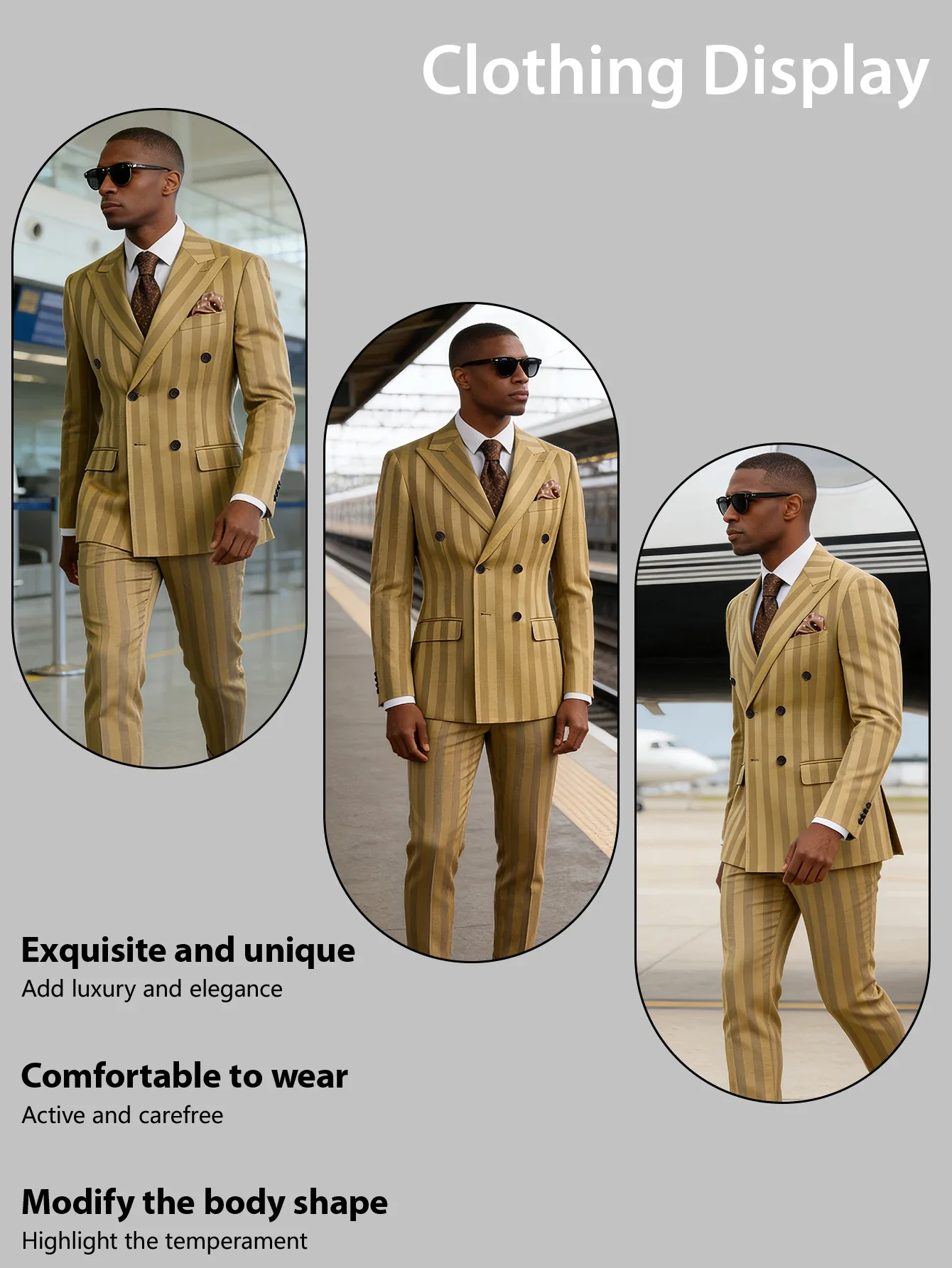 Traje de 2 Piezas para Hombre Slim Fit Rayado Cruzado Solapa de Pico Chaqueta Pantalones Cintura Elástica Boda Fiesta Graduación Esmoquin Estilo Moderno Elegante Mezcla de Rayón Confortable de Alta Calidad Premium 2026