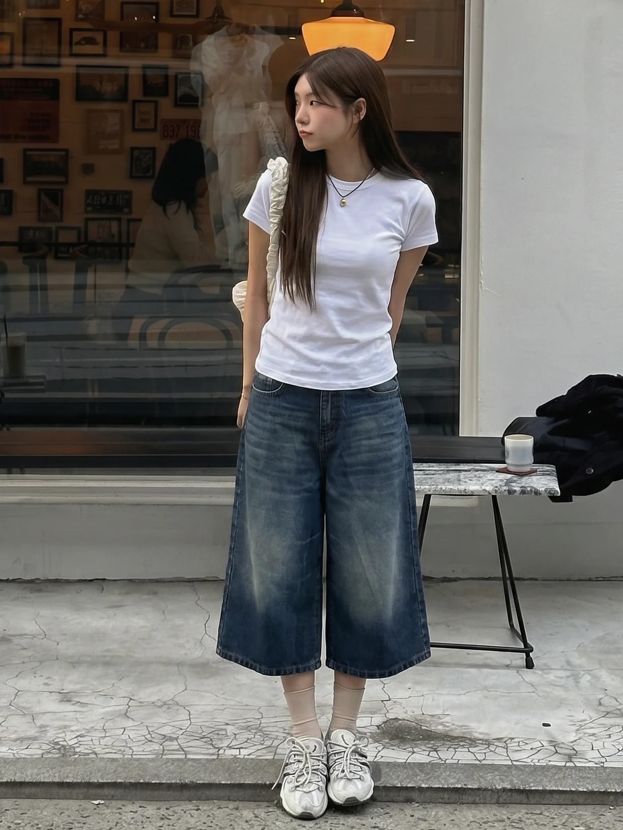 American Retro Blue Five-Point Jeans Women Summer 2026 New Loose Slimming Straight Leg Wide Leg Pants High Waist Elastic