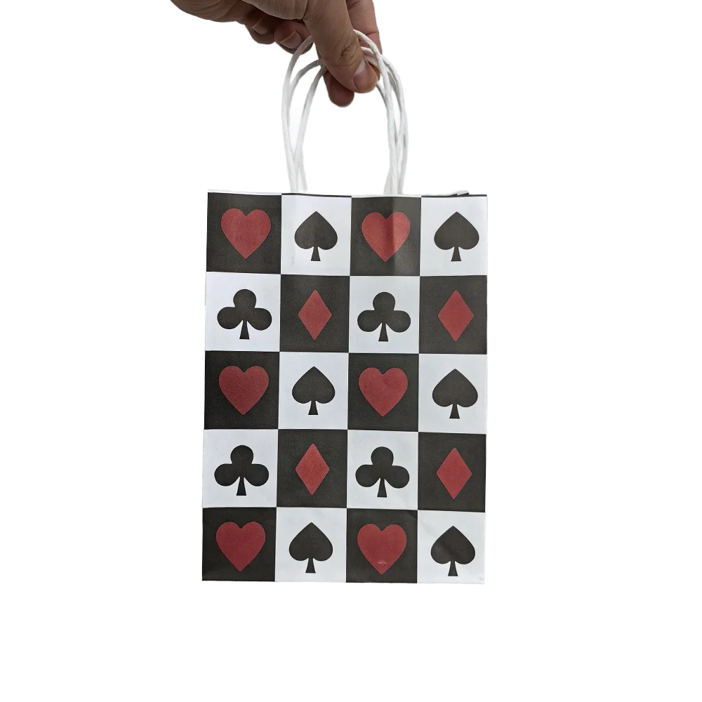 Bolsa de papel con patrón de tarjeta de póker, bolso de mano, bolsa de regalo de galletas y dulces, decoraciones para fiesta de cumpleaños con tema de Casino para adultos, 10/20/30/60 Uds.