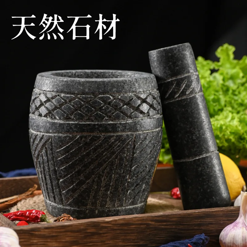 

Kitchen Grinder Black Stone Bluestone Hand Carved Stone Mortar Garlic Crusher Grinder Medicine Can Masher Food Processor