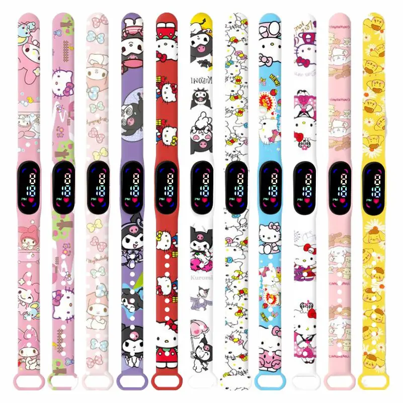 Anime Hello Kitty Kuromi Melody Digital Watch Cartoon cute Kids Silicone LED Watch Child Birthday Gifts Christmas Party Favors