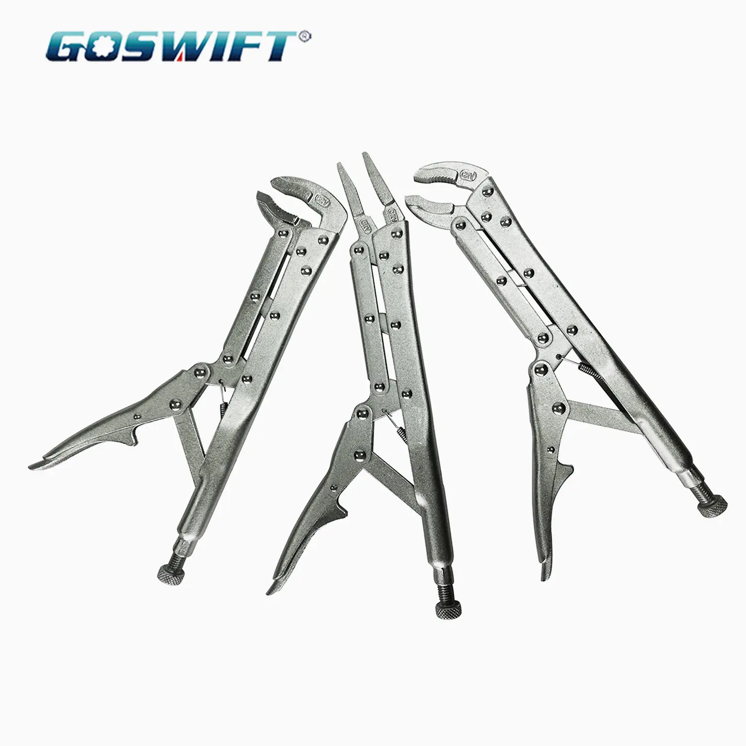 GOSWIFT 3 Piece 12 inch Extended Long Reach Locking Vise-Grip Pliers Straight 45 Degree 80 Degree Head Repair Tools For Car