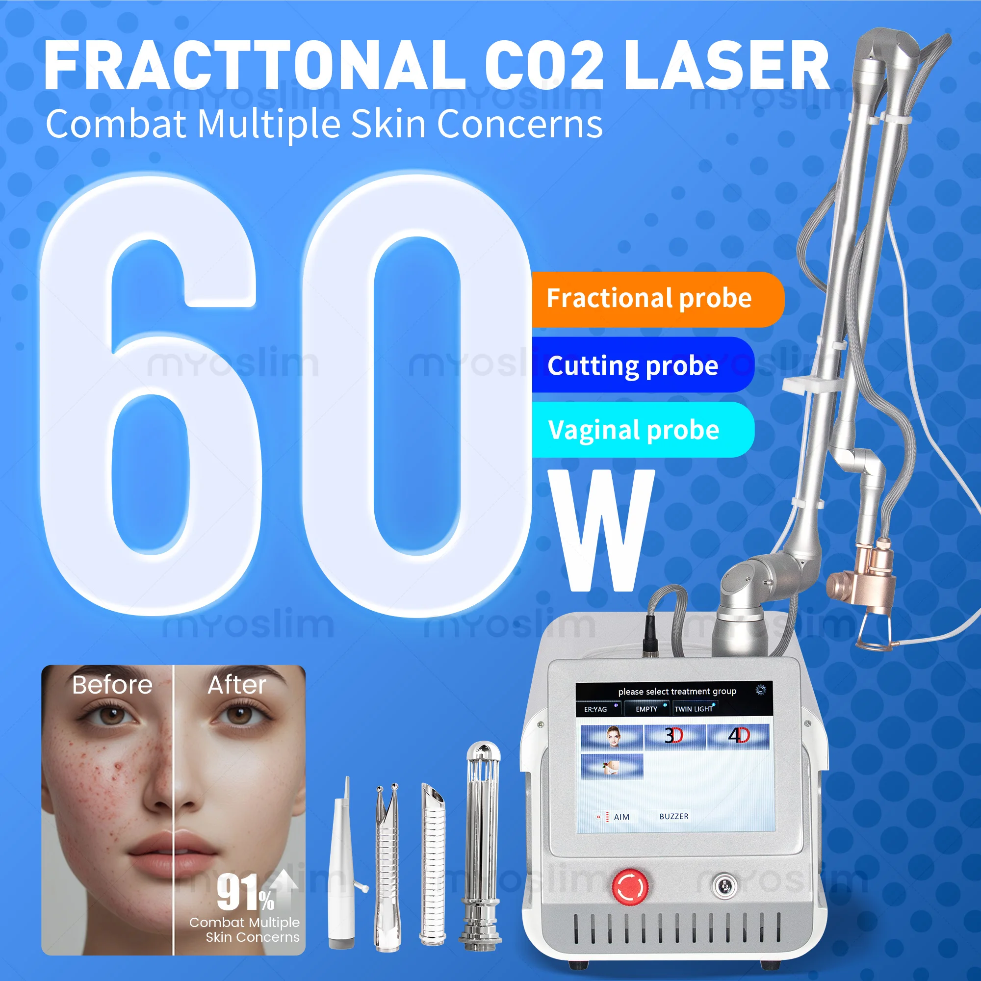 Professional Fractional CO2 Lase 10600nm Beauty Machine For Scar And Stretch Mark Removal Beauty Salon equipment with CE