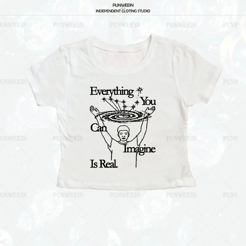 Funny Interplanetary Think Y2k Harajuku Baby Tee  Aesthetic Graphic Crop Tops Punk Gothic Vintage Slim T-Shirt 2000s StreetwearI