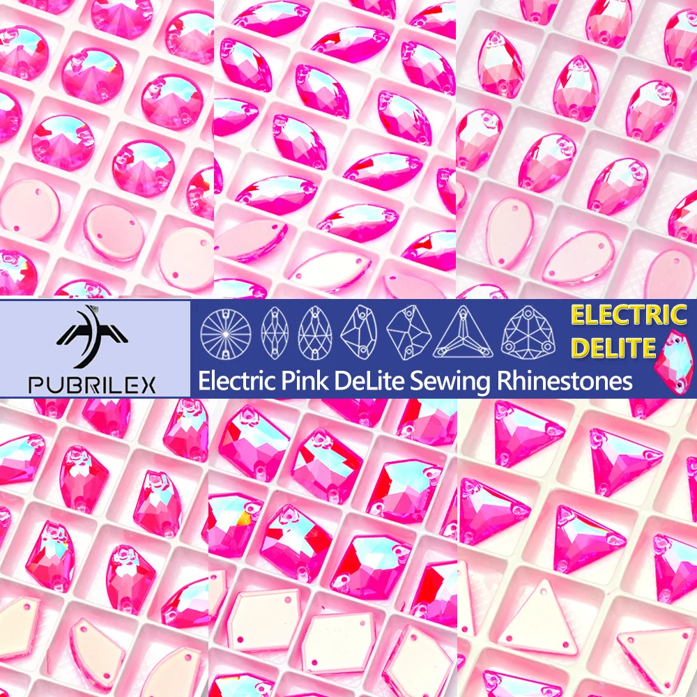 Pubrilex Electric Pink DeLite Näh-Strasssteine in Allen Formen, Glänzende Aufnähbare Kristalle für Kleidung, Handwerk und Dekoration – Detail 1