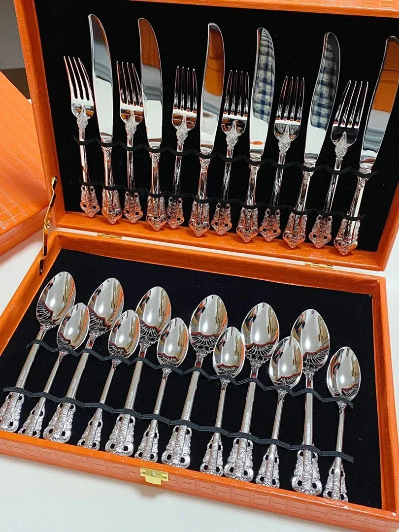 

European high-end tableware stainless steel dinner knife dinner spoon dessert Western food steak knife and fork set box