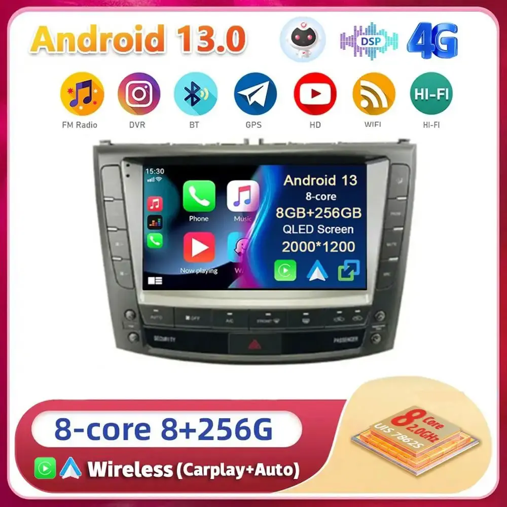 

Android13 Carplay WIFI+4G For Lexus IS250 IS300 IS200 IS220 IS350 2005 - 2012 Car Radio Multimedia Player Stereo DSP Head Unit