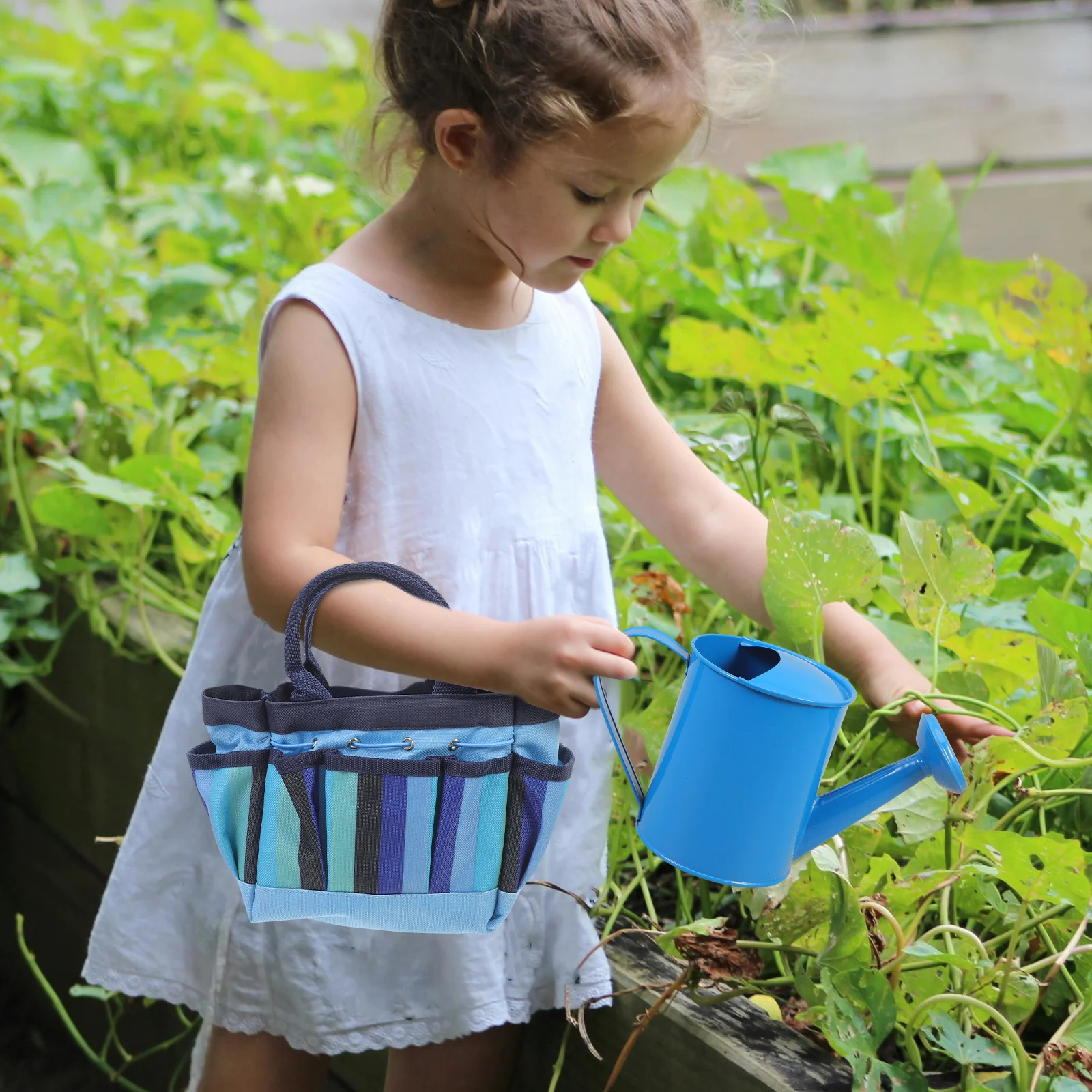 Herramienta de jardinería para niños, herramientas de plantación, Kit de juguetes, regadera, guantes, pala, rastrillo, tenedor, bolsa de mano, seguro educativo