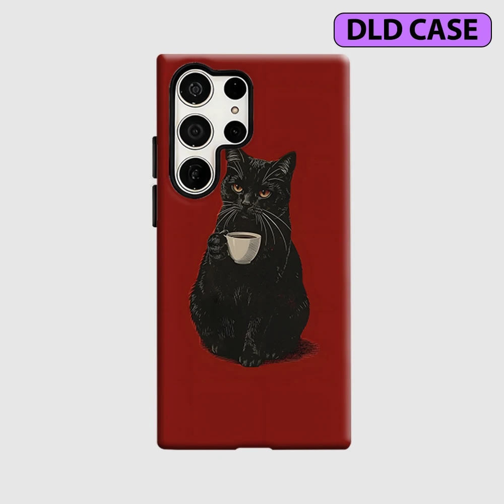 Coffee Cat Phone Case for Samsung Galaxy S26 S25 Ultra S24 S23 Ultra Plus Shockproof Double Layer Tough Back Cover