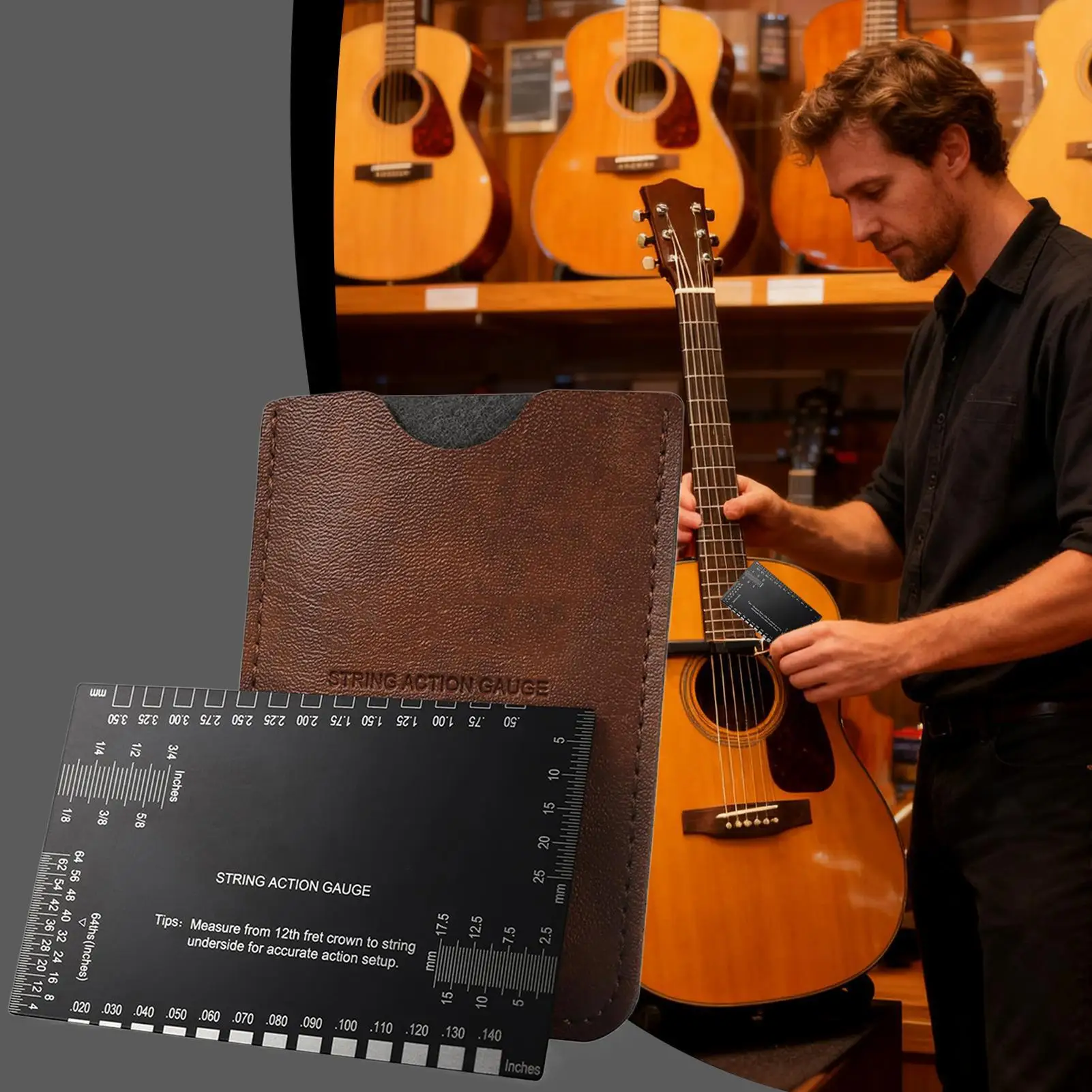 أداة قياس الارتفاع لسلسلة الجيتار أداة قياس دقيقة سريعة مع موازين متري وإمبراطورية أداة قياس الجيتار لجوز الرقبة الموسيقية